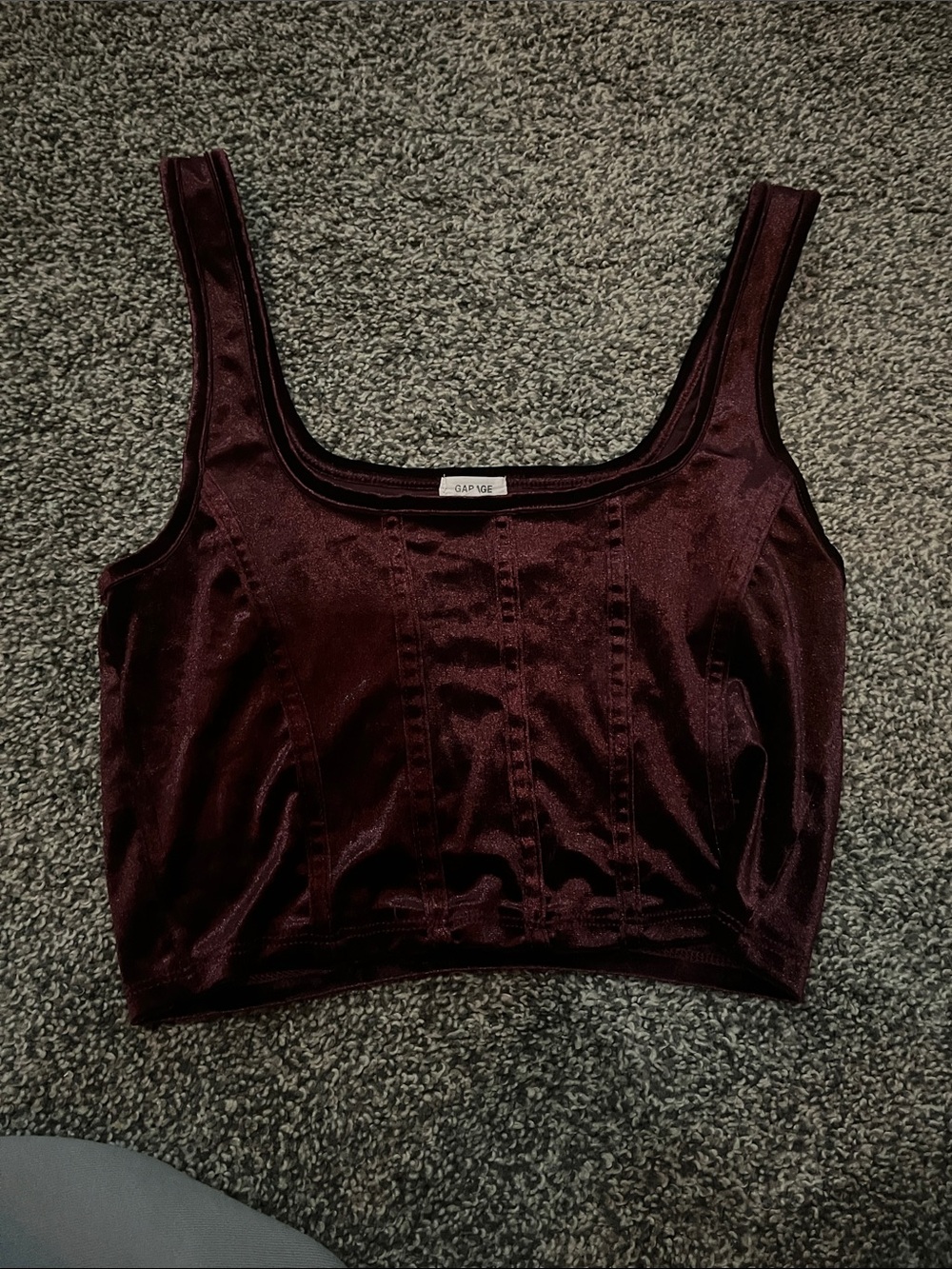 Garage Burgundy Velvet Cropped Tank